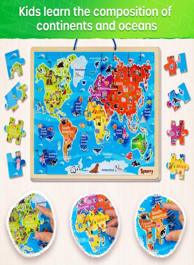 SYNARRY Large USA World Solar System Wooden Magnetic Puzzles for Kids Ages 4-6, Wood Puzzles Educational Games Toys Gifts for Toddlers, United States World Planet Space Map for Boys Girls Ages 3-5 4-8 - Image 3